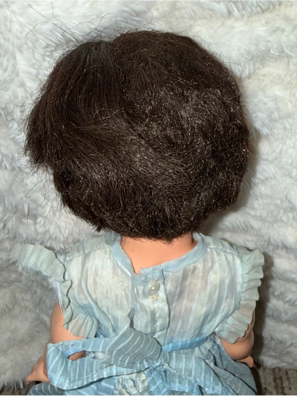 Horseman antique doll in blue dress
